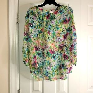 Sheer Floral Button Up Blouse